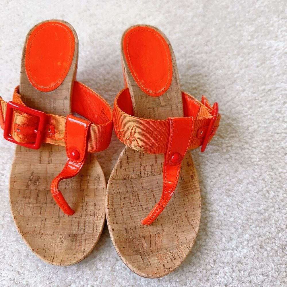 Coach Vibrant Orange Cork Sandals
